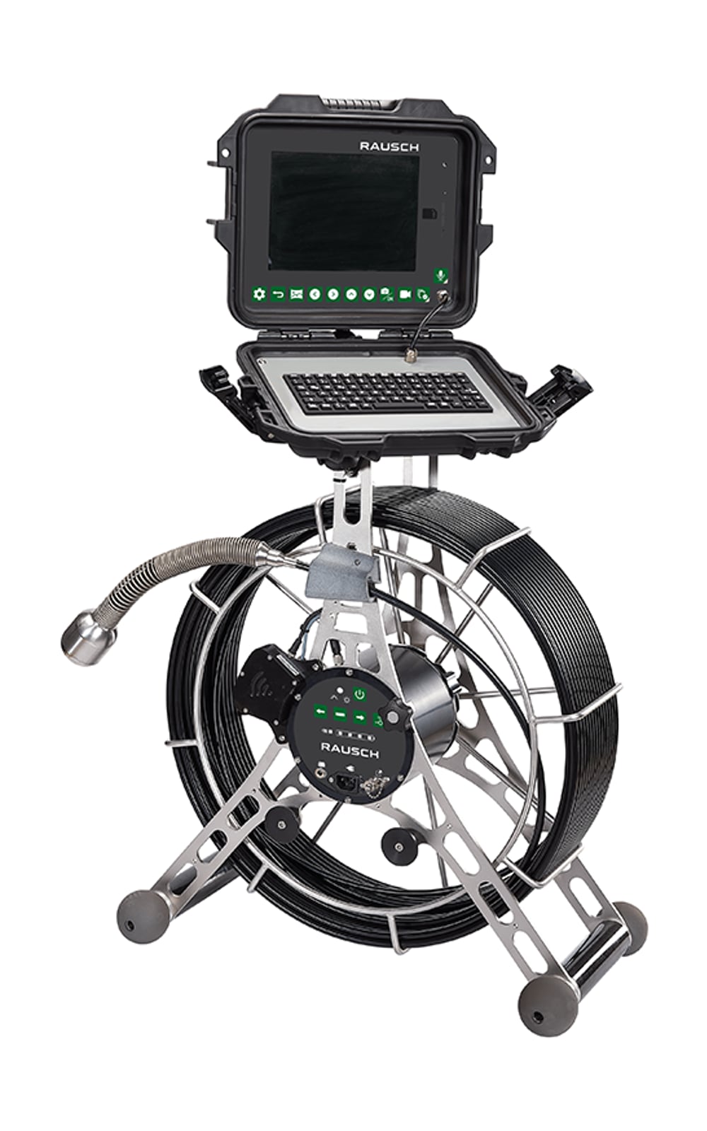 minCam MC50 self-leveling push camera reel with 200 ft push rod and 8.4 inch control unit