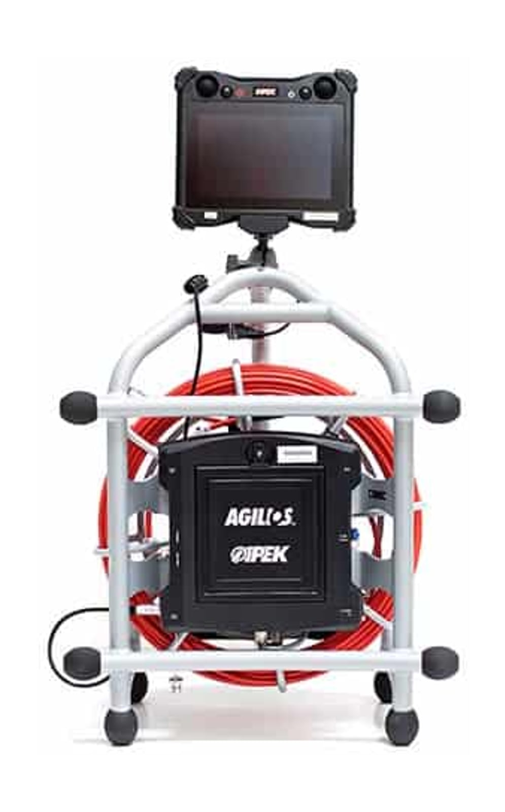 AGILIOS PTP50 pan and tilt push camera system with VC500 control unit on silver coiler
