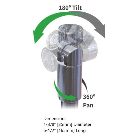 PTZ-35 camera head 180 degree tilt and 360 degree pan range, 1-3/8 in (35 mm) diameter by 6-1/2 in (165 mm) long