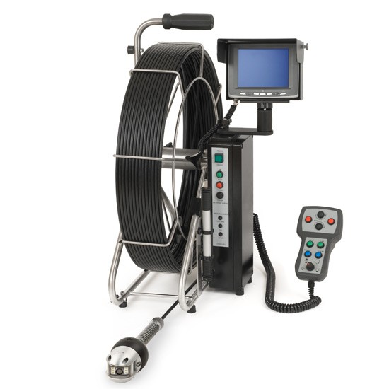 Ritec pan and rotate push rod pipe inspection camera system with 165 ft push cable and 3 inch camera head